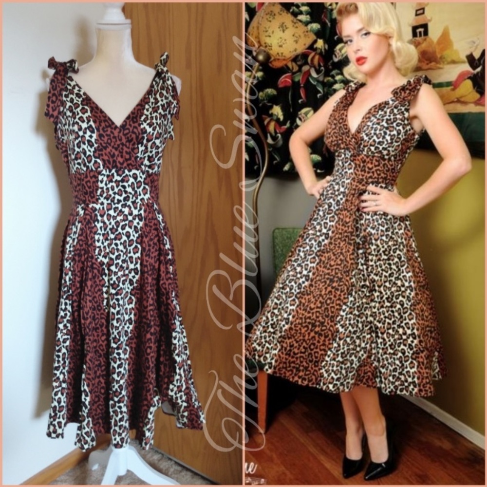 EUC Pinup Couture Deadly Dames Tie Me Up Leopard Swing Dress M